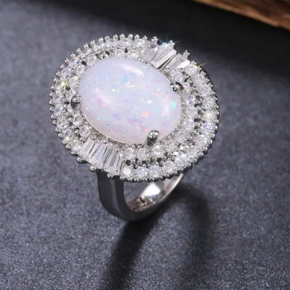 New Big Diamond White Opal S.S Ring - Picture 2 of 6